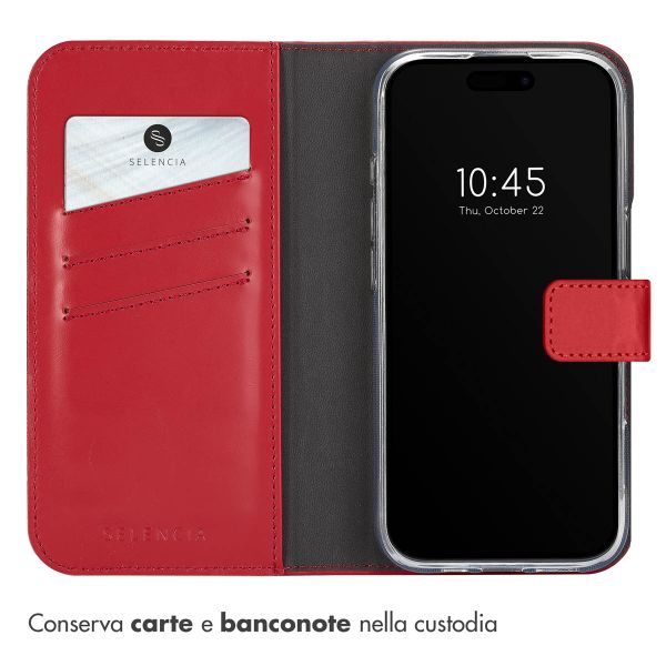 Selencia Cover a libro in vera pelle Apple iPhone 16 Pro - Rosso