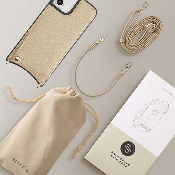 Selencia Cover per telefono Nova con cordino e portacarte Apple iPhone 12 (Pro) - Beige