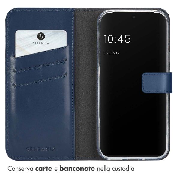 Selencia Cover a libro in vera pelle Google Pixel 9 / 9 Pro - Blu