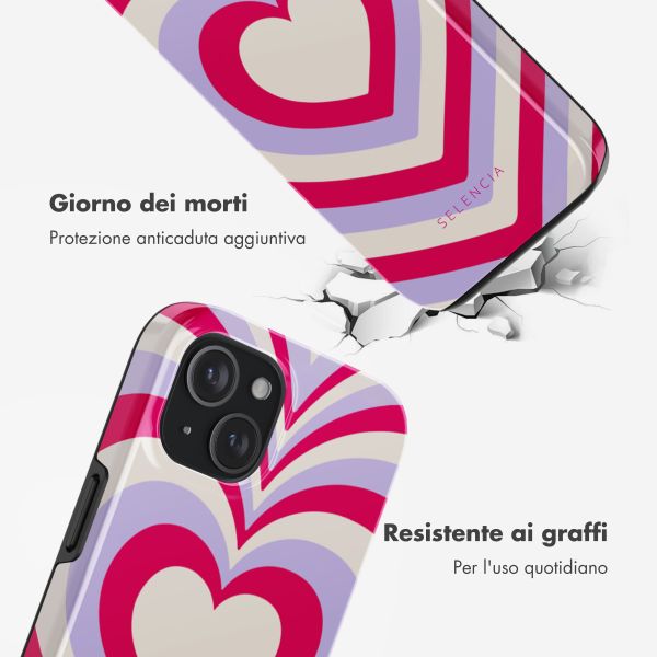 Selencia Cover posteriore Vivid con MagSafe Apple iPhone 15 - Double Hearts Rubine Red Lilac