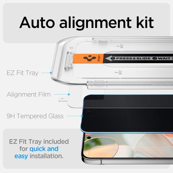 Spigen Vetro temperato privacy GLAStR EZ Fit + Applicatore - confezione da 2 Google Pixel 9 / 9 Pro / 10 / 10 Pro