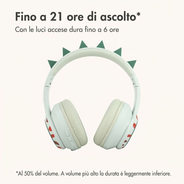 imoshion Cuffie Bluetooth Kids Dino - Cuffie per bambini con limitatore di decibel - Cuffie wireless + cavo AUX - Brown / Orange