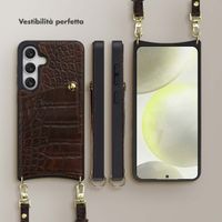 Selencia Cover per telefono Nova Croco con cordino e portacarte Samsung Galaxy S25 / S24 - Choco Brown