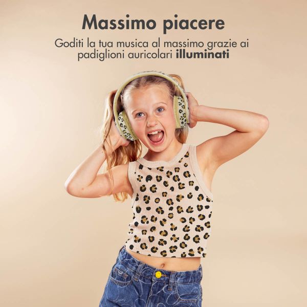 imoshion Special Edition - Cuffie wireless per bambini LED Light - Limitatore di Decibel - con cavo AUX - Leopardo