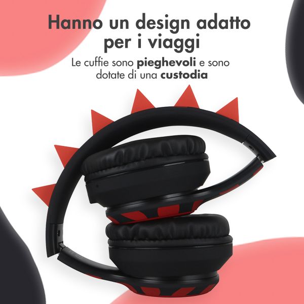 imoshion Cuffie wireless per bambini Dino LED Light - Limitatore di decibel - Con cavo AUX - Black / Red