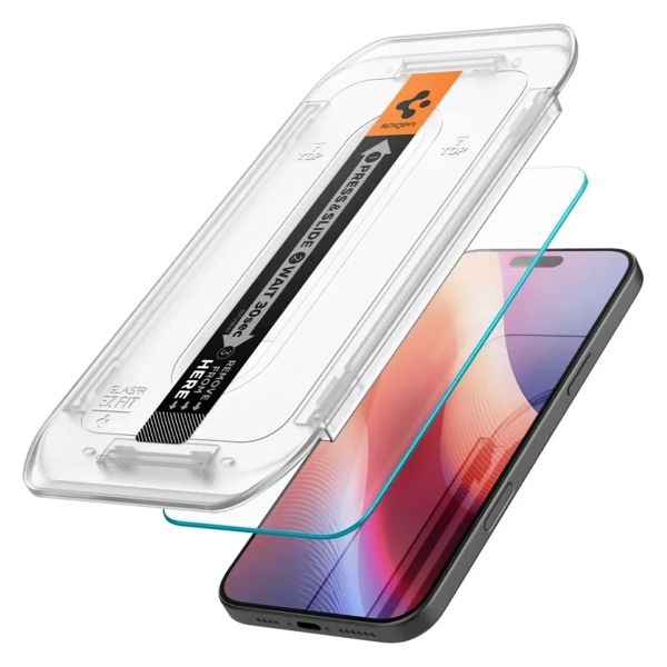 Spigen Vetro temperato GLAStR EZ Fit, confezione da 2 + Applicatore Apple iPhone 17 / 17 Pro / 16 Pro