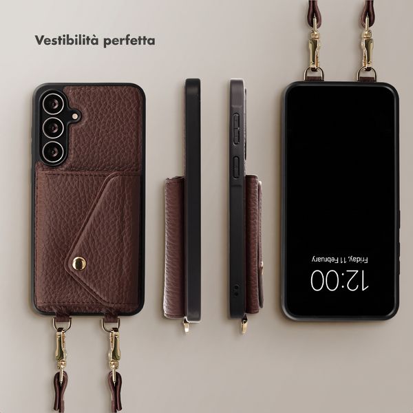 Selencia Cover per telefono Sera con cordino e portacarte a busta Samsung Galaxy S25 FE - Chocolate Brown