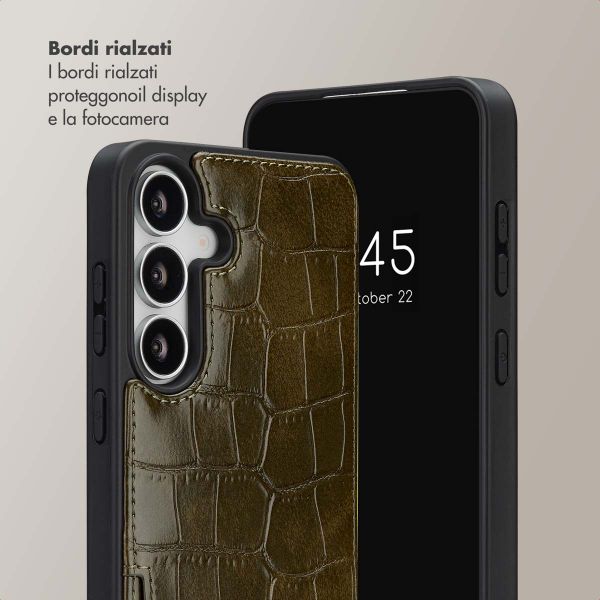 Selencia Cover per telefono Nova Croco con cordino e portacarte Samsung Galaxy S25 FE - Dark Olive