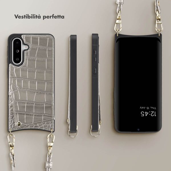 Selencia Cover per telefono Nova Croco con cordino e portacarte Samsung Galaxy A36 / A56 - Argento