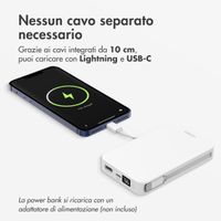 Accezz Powerbank da 10.000 mAh con cavi integrati – Quick Charge e Power Delivery – Bianco