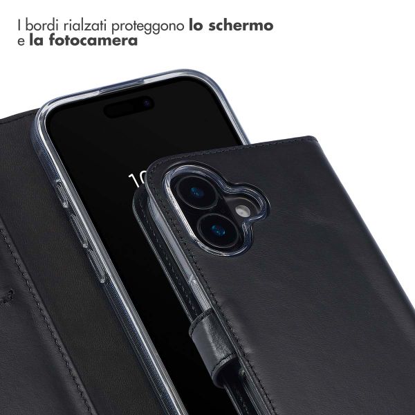 Selencia Cover a libro in vera pelle Apple iPhone 16 - Nero
