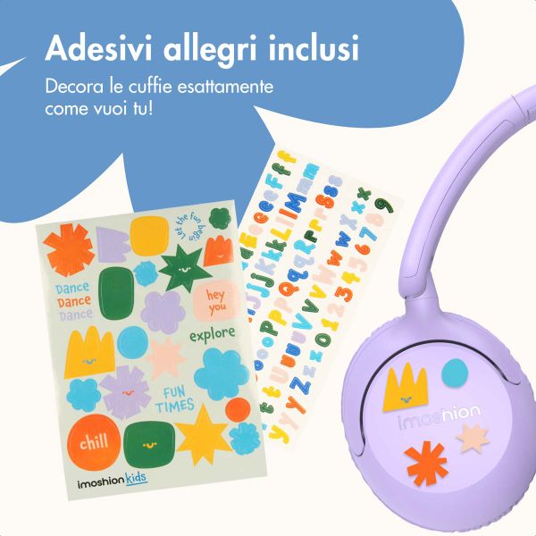 imoshion Cuffie per bambini con filo - cavo AUX - limitatore di decibel - Lavender Lilac