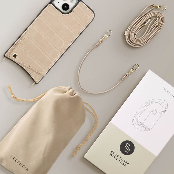 Selencia Cover per telefono Nova Croco con cordino e portacarte Apple iPhone 13 - Beige