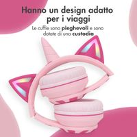 imoshion Cuffie wireless per bambini con LED a forma di unicorno - Limitatore di decibel - Con cavo AUX - Pink / Hot Pink