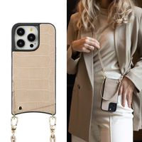 Selencia Cover per telefono Nova Croco con cordino e portacarte Apple iPhone 14 Pro - Beige