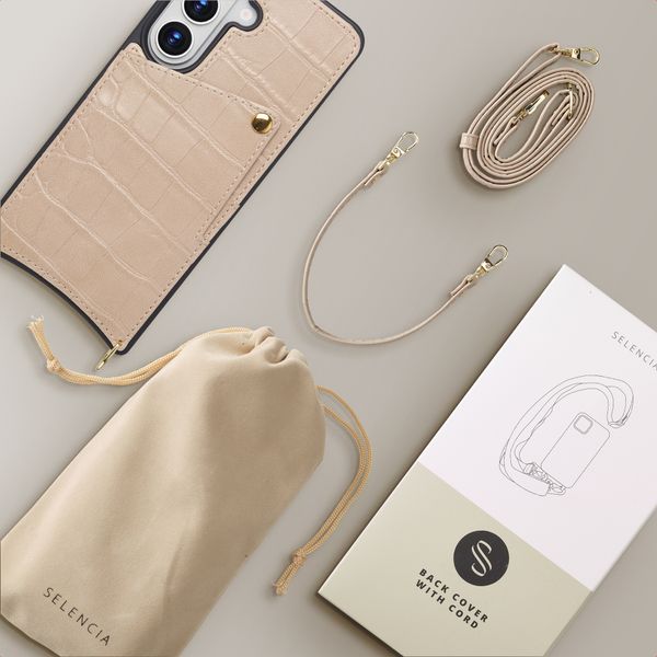 Selencia Cover per telefono Nova Croco con cordino e portacarte Samsung Galaxy S26 - Beige