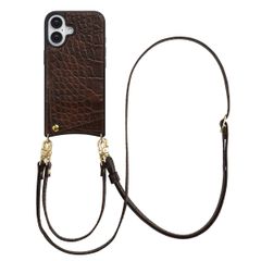 Selencia Cover per telefono Nova Croco con cordino e portacarte Apple iPhone 16 - Choco Brown