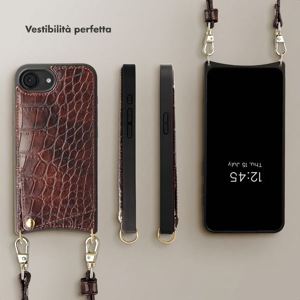 Selencia Cover per telefono Nova Croco con cordino e portacarte Apple iPhone 17e / 16e - Burgundy
