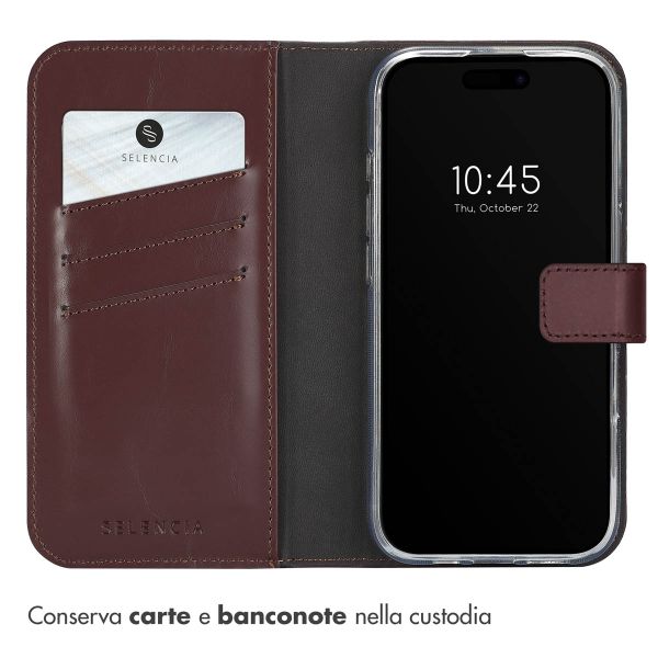 Selencia Cover a libro in vera pelle Apple iPhone 16 Pro - Marrone