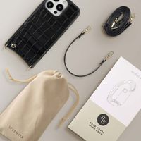 Selencia Cover per telefono Nova Croco con cordino e portacarte Apple iPhone 16 Pro - Nero