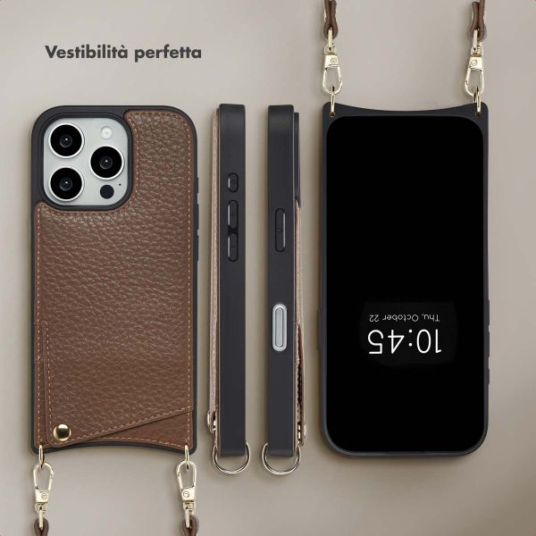 Selencia Cover per telefono Nova con cordino e portacarte Apple iPhone 16 Pro - Mocha Brown