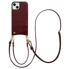 Selencia Cover per telefono Nova Croco con cordino e portacarte Apple iPhone 14 / 13 - Burgundy