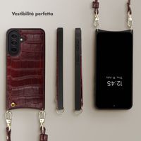Selencia Cover per telefono Nova Croco con cordino e portacarte Samsung Galaxy A37 (5G) - Burgundy
