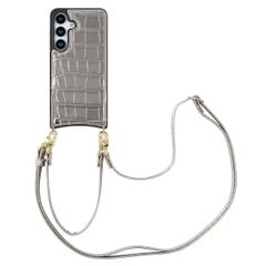 Selencia Cover per telefono Nova Croco con cordino e portacarte Samsung Galaxy S25 - Argento