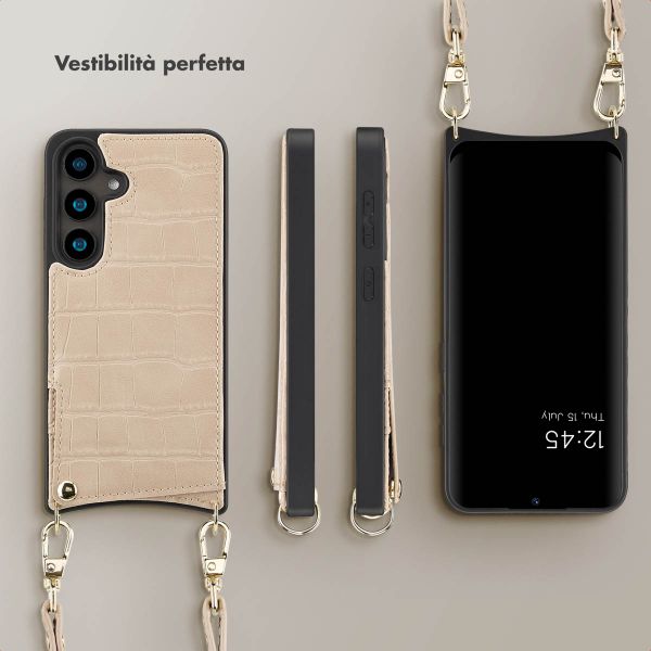 Selencia Cover per telefono Nova Croco con cordino e portacarte Samsung Galaxy S24 - Beige