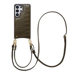 Selencia Cover per telefono Nova Croco con cordino e portacarte Samsung Galaxy S26 Ultra - Dark Olive