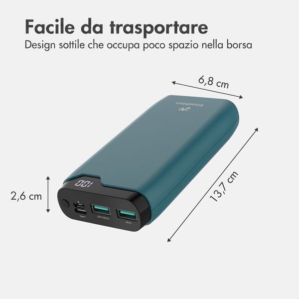 imoshion Powerbank da 20.000 mAh - Caricabatterie rapido da 22,5 W - USB-C / USB-A - Petrol Green
