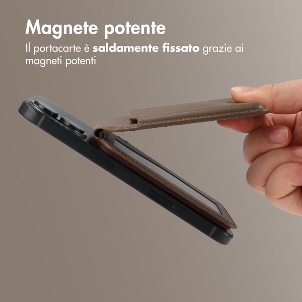 Accezz Portafoglio in pelle magnetico con supporto - Compatibile con Apple Find My - Coffee Brown