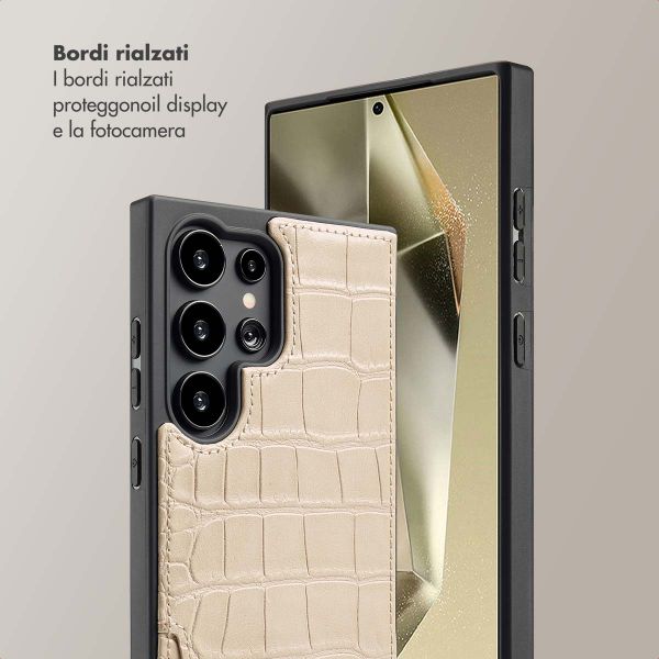 Selencia Cover per telefono Nova Croco con cordino e portacarte Samsung Galaxy S24 Ultra - Beige