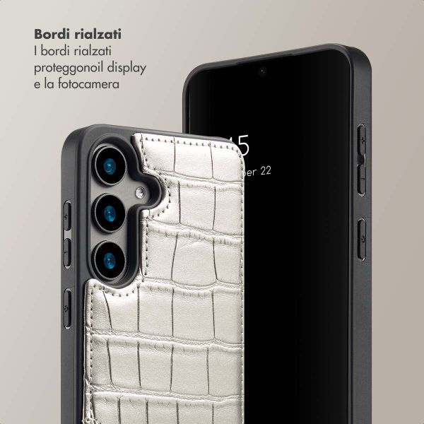 Selencia Cover per telefono Nova Croco con cordino e portacarte Samsung Galaxy S24 - Argento