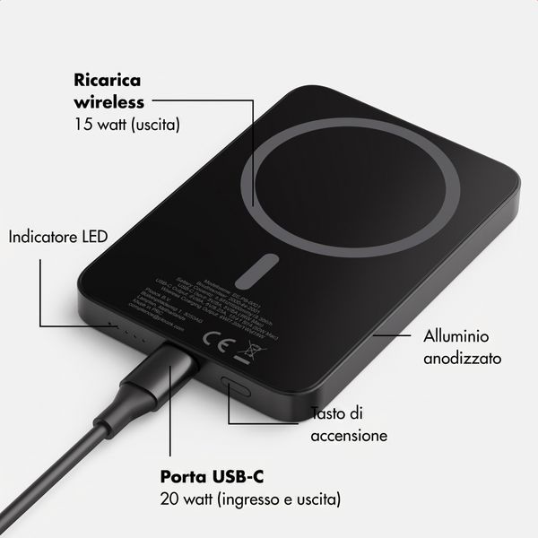 Selencia Vivid Powerbank 5.000 mAh - MagSafe e Qi - Nero / Happy Dots Burgundy