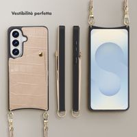 Selencia Cover per telefono Nova Croco con cordino e portacarte Samsung Galaxy S26 - Beige