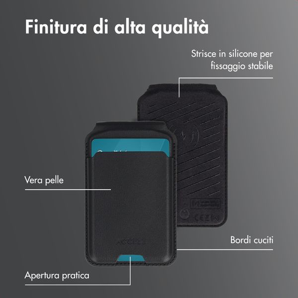 Accezz Portafoglio in pelle magnetico con supporto - Compatibile con Apple Find My - Onyx Black
