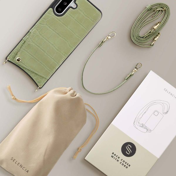 Selencia Cover per telefono Nova Croco con cordino e portacarte Samsung Galaxy A36 / A56 - Sage Green