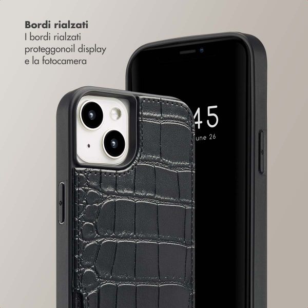 Selencia Cover per telefono Nova Croco con cordino e portacarte Apple iPhone 13 - Nero