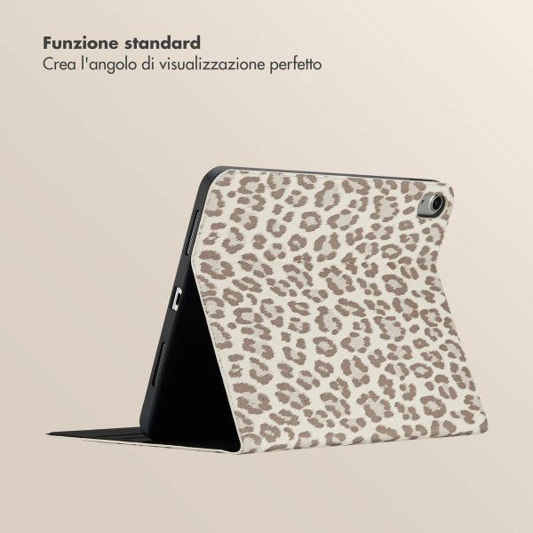 Selencia Libreria Sabi con stampa leopardata Apple iPad 11 (2025) 11 pollici A16 / iPad 10 (2022) 10.9 pollici - Soft Ivory
