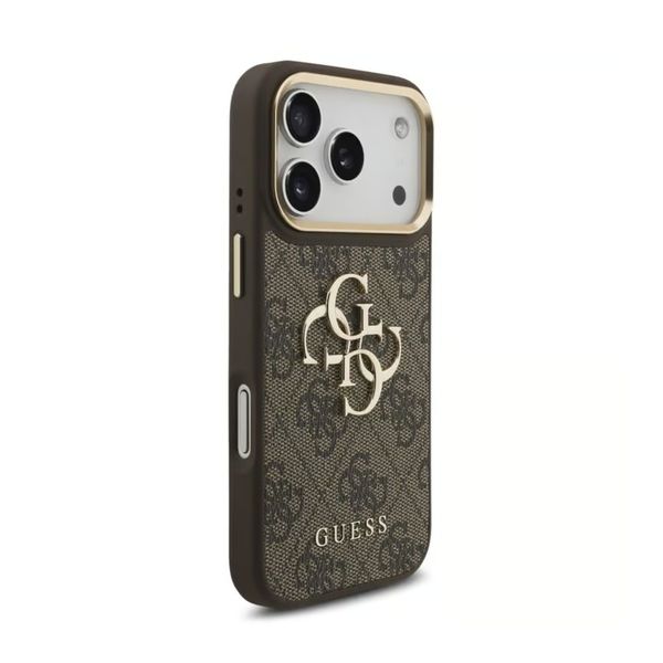 Guess Cover Posteriore con Logo 4G in Metallo Apple iPhone 18 Pro Max / 17 Pro Max - Marrone