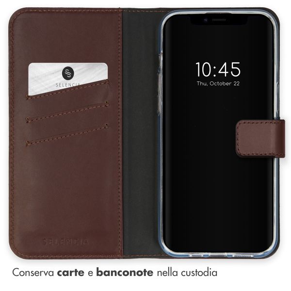 Selencia Cover a libro in vera pelle Apple iPhone 15 - Marrone
