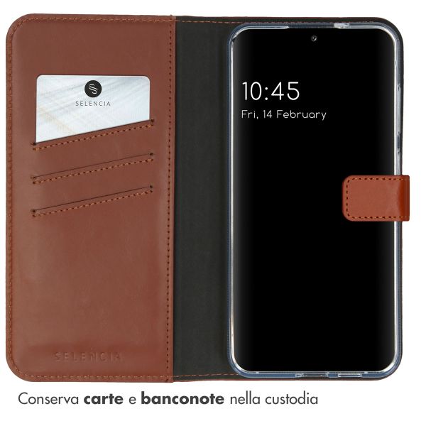 Selencia Cover a libro in vera pelle Samsung Galaxy S24 Plus - Marrone chiaro