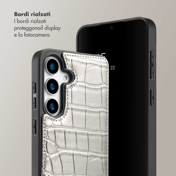 Selencia Cover per telefono Nova Croco con cordino e portacarte Samsung Galaxy S25 - Argento
