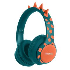 imoshion Cuffie Bluetooth Kids Dino - Cuffie per bambini con limitatore di decibel - Cuffie wireless + cavo AUX - Petrol Green / Orange