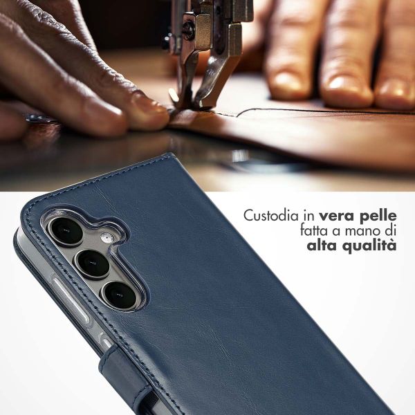 Selencia Cover a libro in vera pelle Samsung Galaxy S25 Plus - Blu