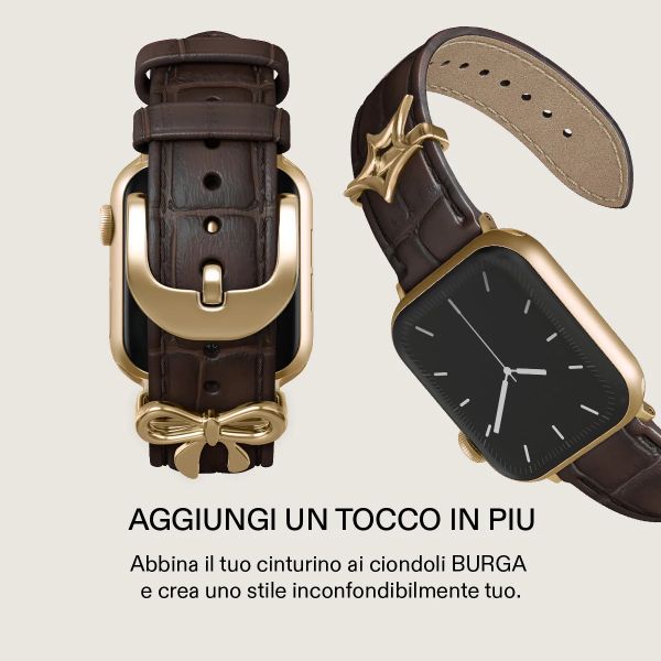 Burga Cinturino in vera pelle  - Apple Watch | 44/45/46/49 mm / Attacco universale 20 mm - Espresso / Gold