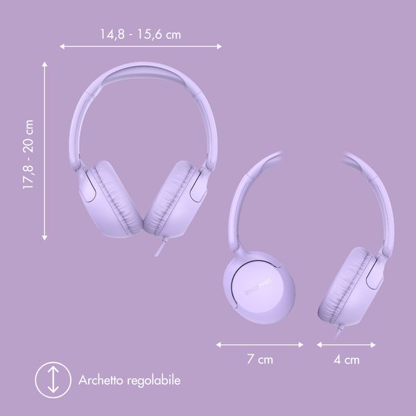 imoshion Cuffie per bambini con filo - cavo AUX - limitatore di decibel - Lavender Lilac