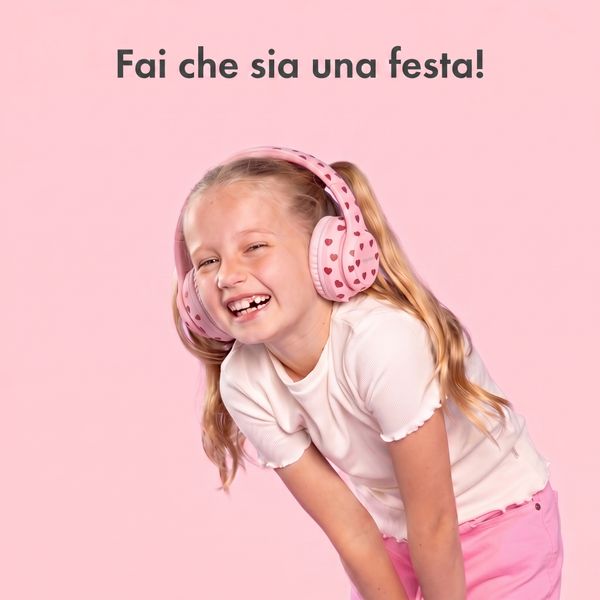 imoshion Cuffie wireless per bambini con LED Light - Limitatore di decibel - Con cavo AUX - Cuoricini