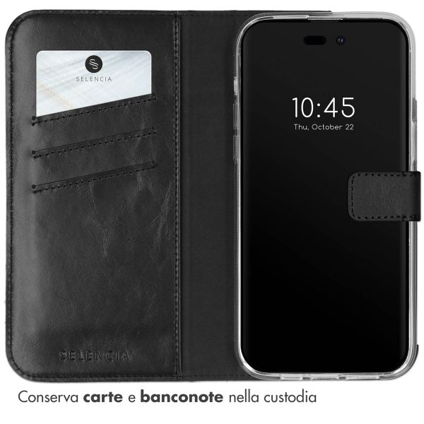 Selencia Cover a libro in vera pelle Apple iPhone 14 Pro - Nero